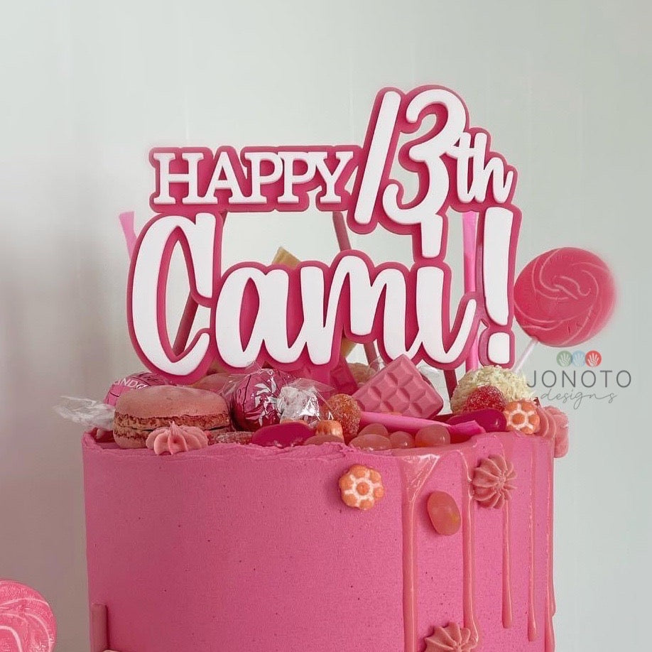 Cake Topper | Happy Birthday Age & Name | Double Layered