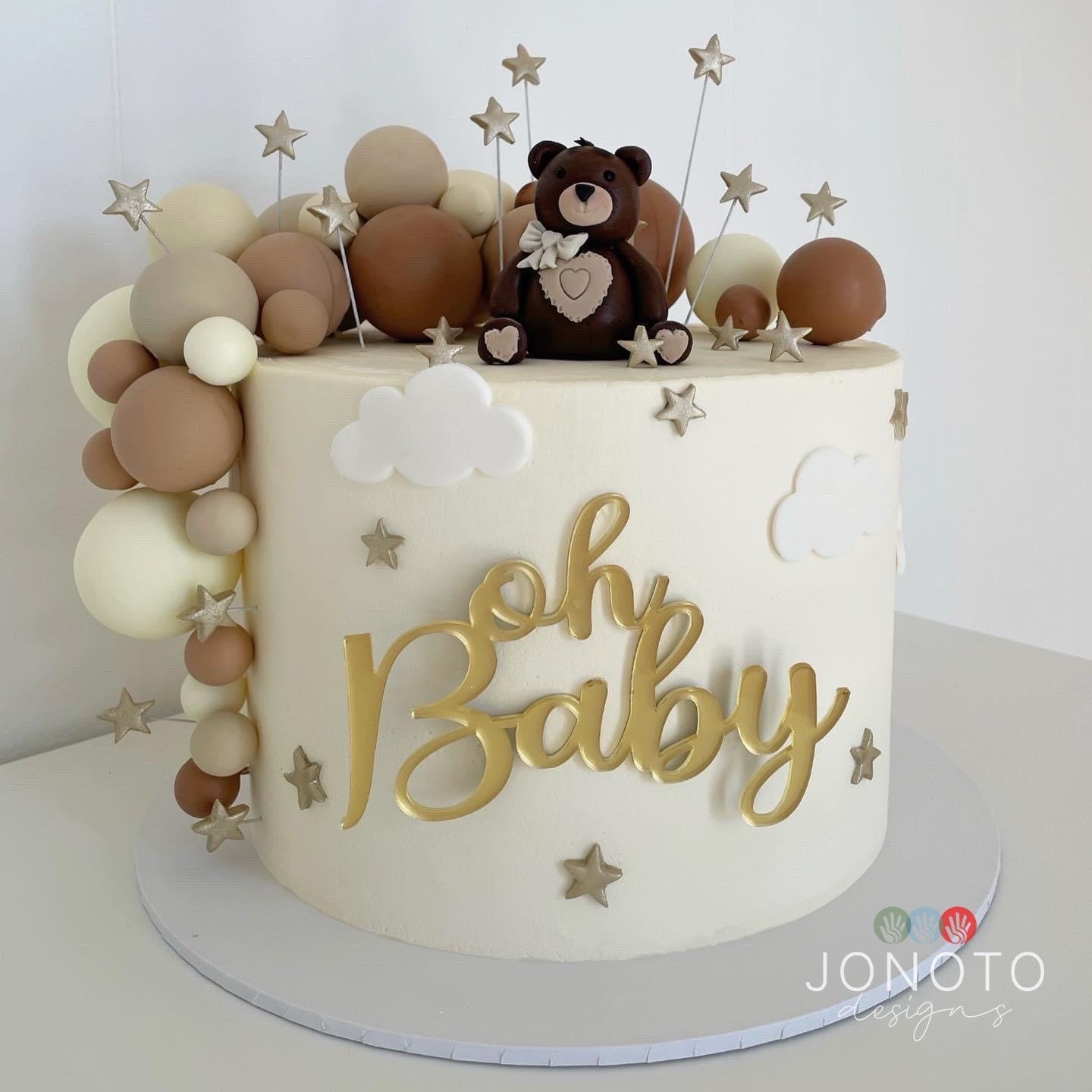 Oh Baby baby shower cake topper in gold mirror acrylic