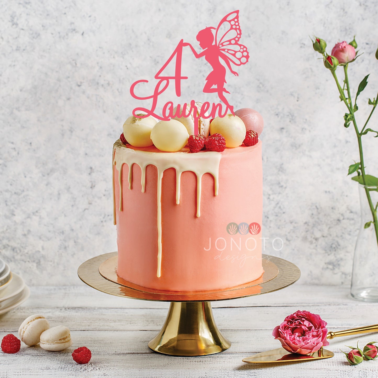 fairy cake topper with personalised name and age