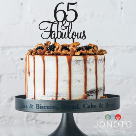 elegant 65 and fabulous cake topper for milestone birthday