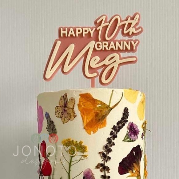 Cake Topper | Happy Age & Name | Double Layered