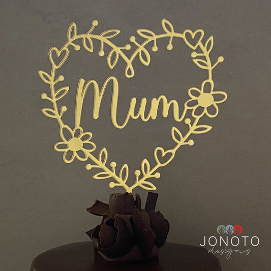 Cake Topper | Mum Botanical Heart