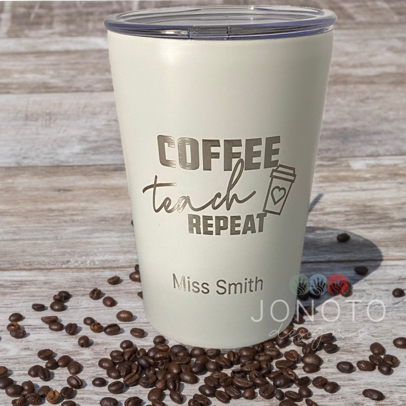 insulated coffee cup with teacher design